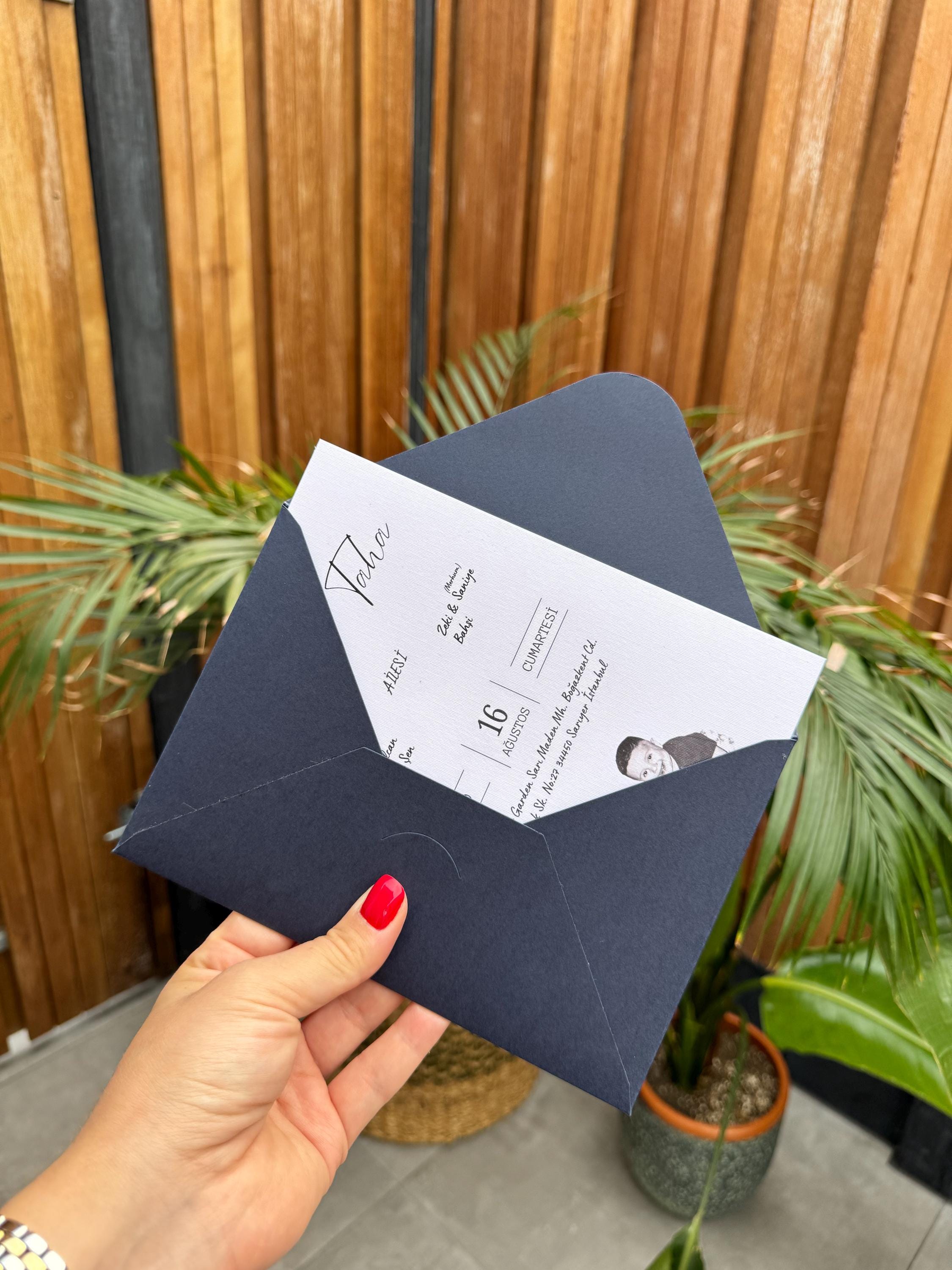 Modern Wedding Invitation With Navy Blue Envelope Elegant Design