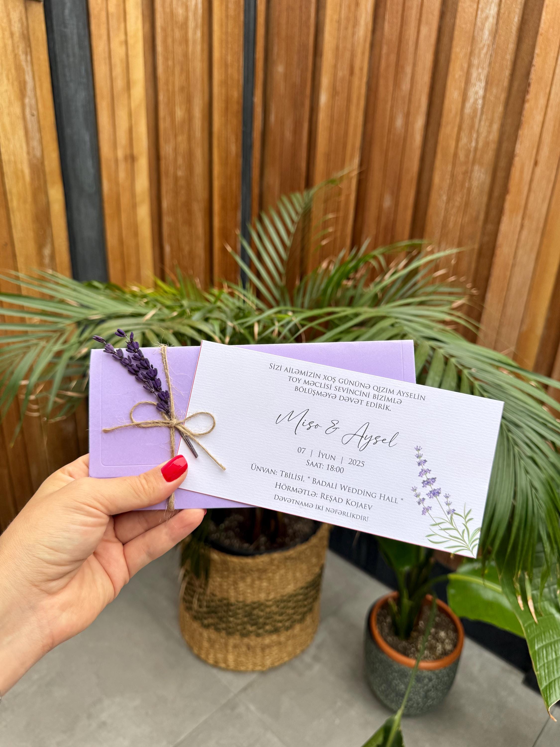 Purple Wedding Invitation With String Ribbon Rustic Elegant Design