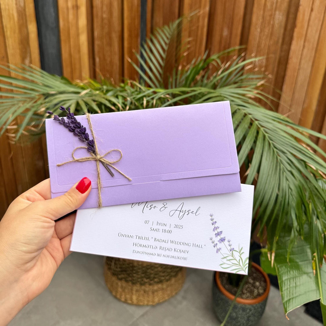 Purple Wedding Invitation With String Ribbon Rustic Elegant Design