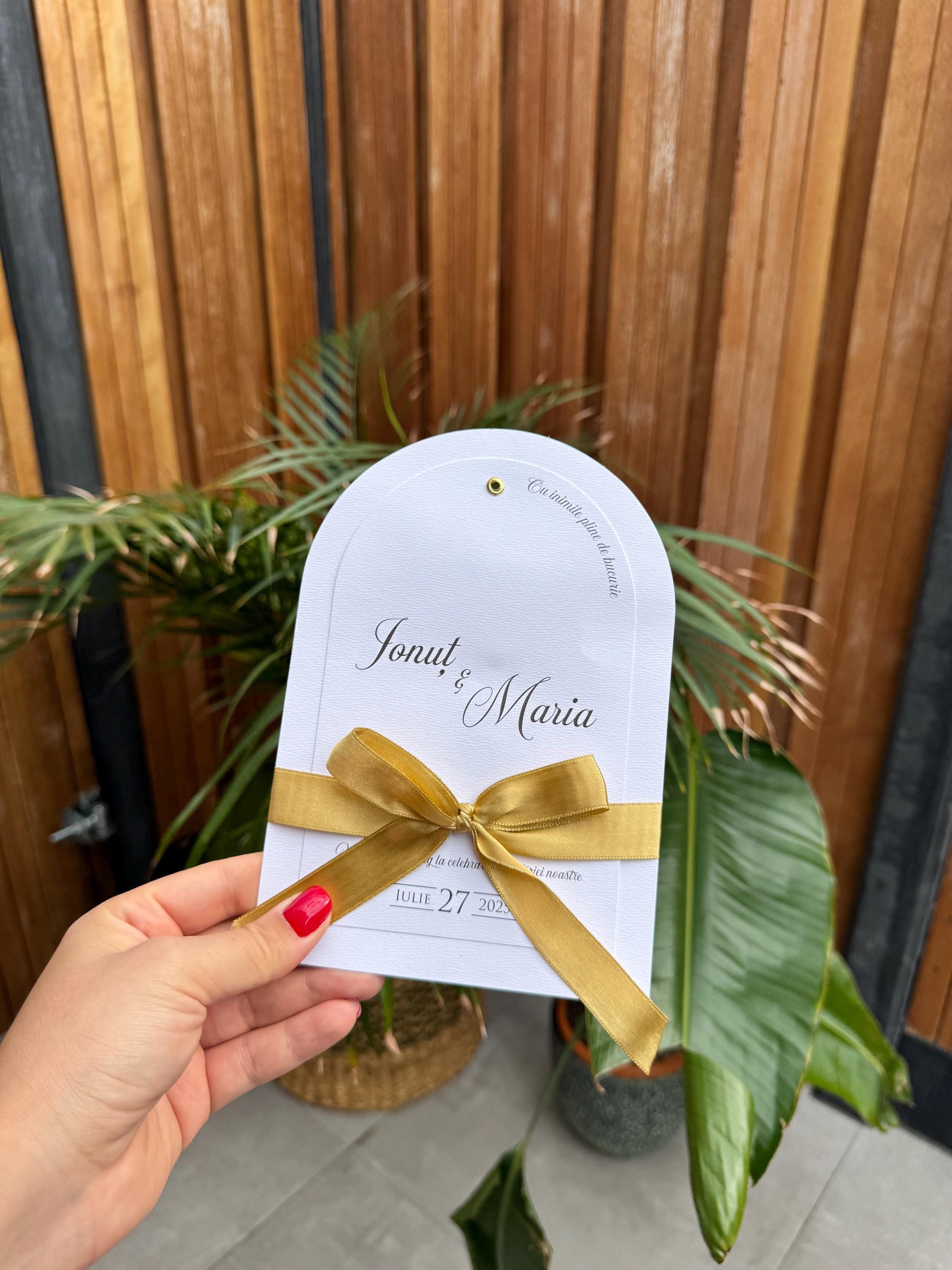 White Wedding Invitation With Yellow Ribbon Elegant Design