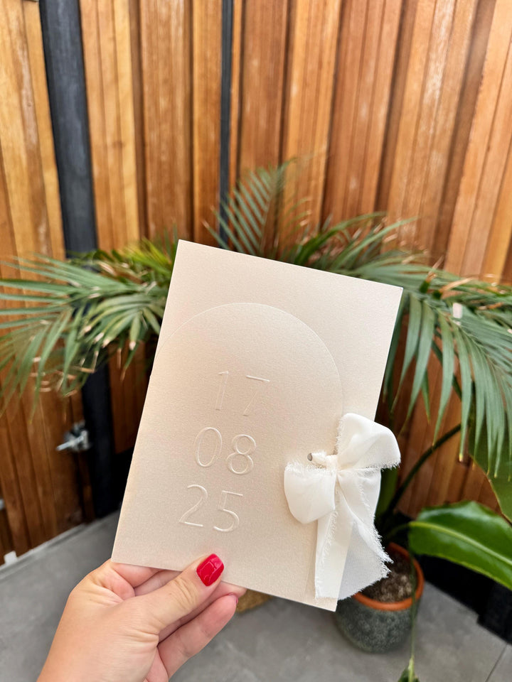 White Ribbon Gold Wedding Invitation Elegant Modern Design