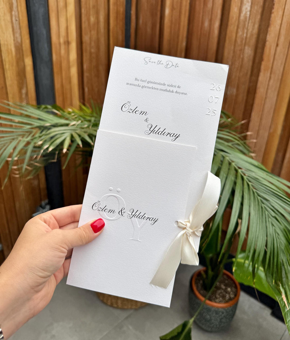 White Ribbon Save The Date Wedding Invitation Elegant Design