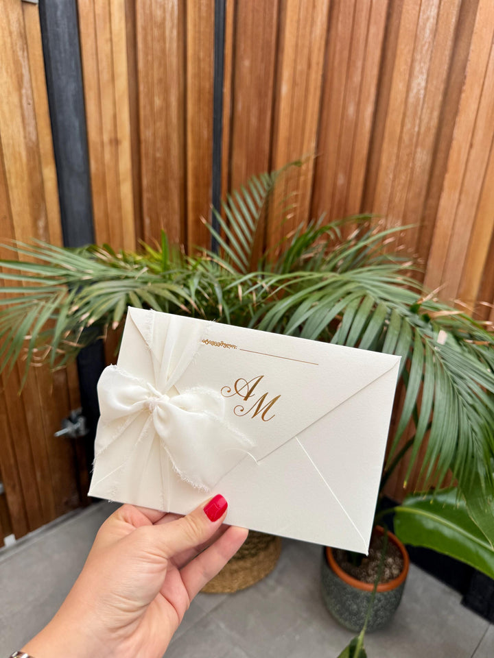 Off White Cream Wedding Invitation With Ribbon Elegant Design
