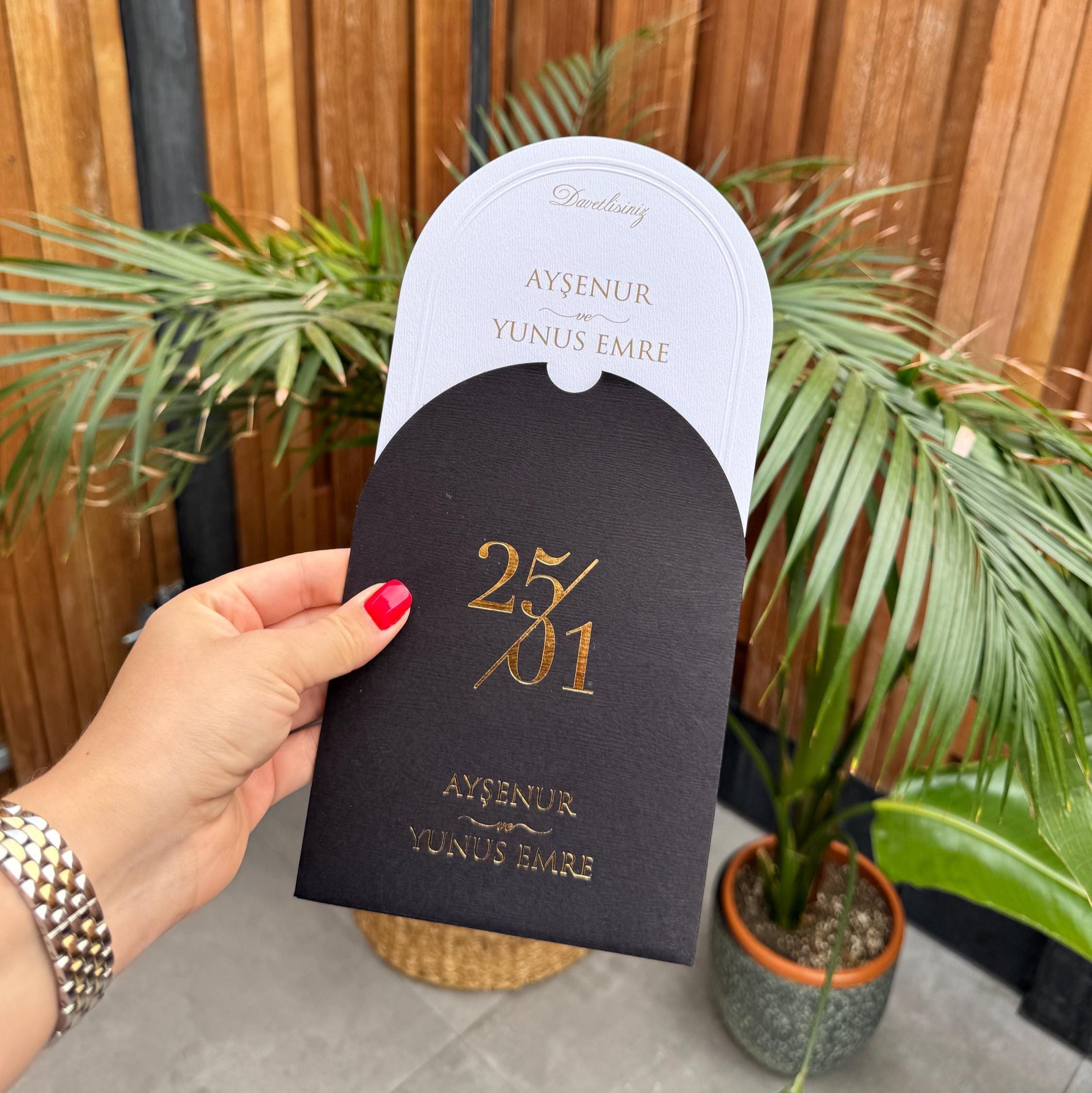 Black Wedding Invitation With Gold Text Elegant Modern Design