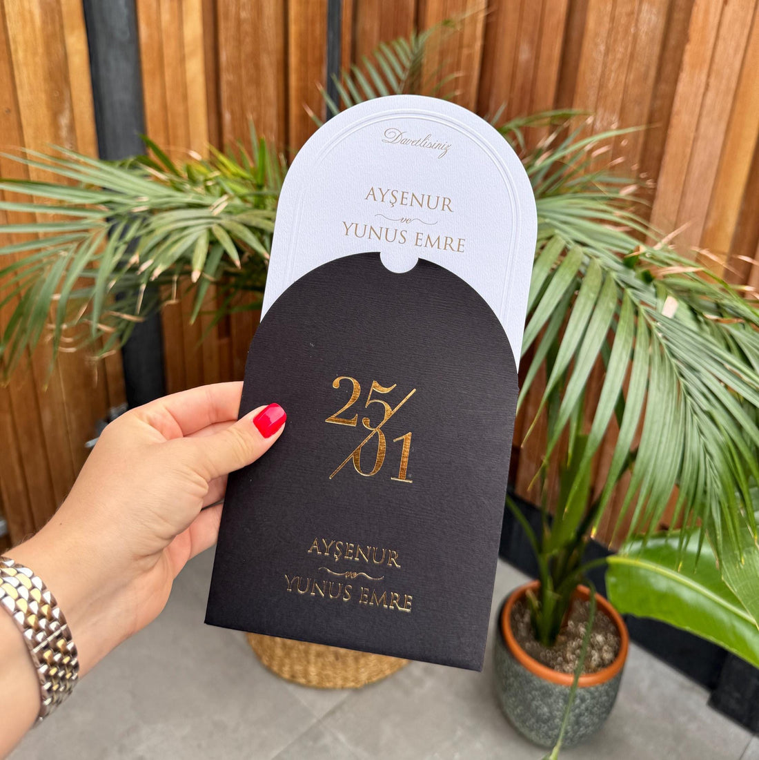 Black Wedding Invitation With Gold Text Elegant Modern Design