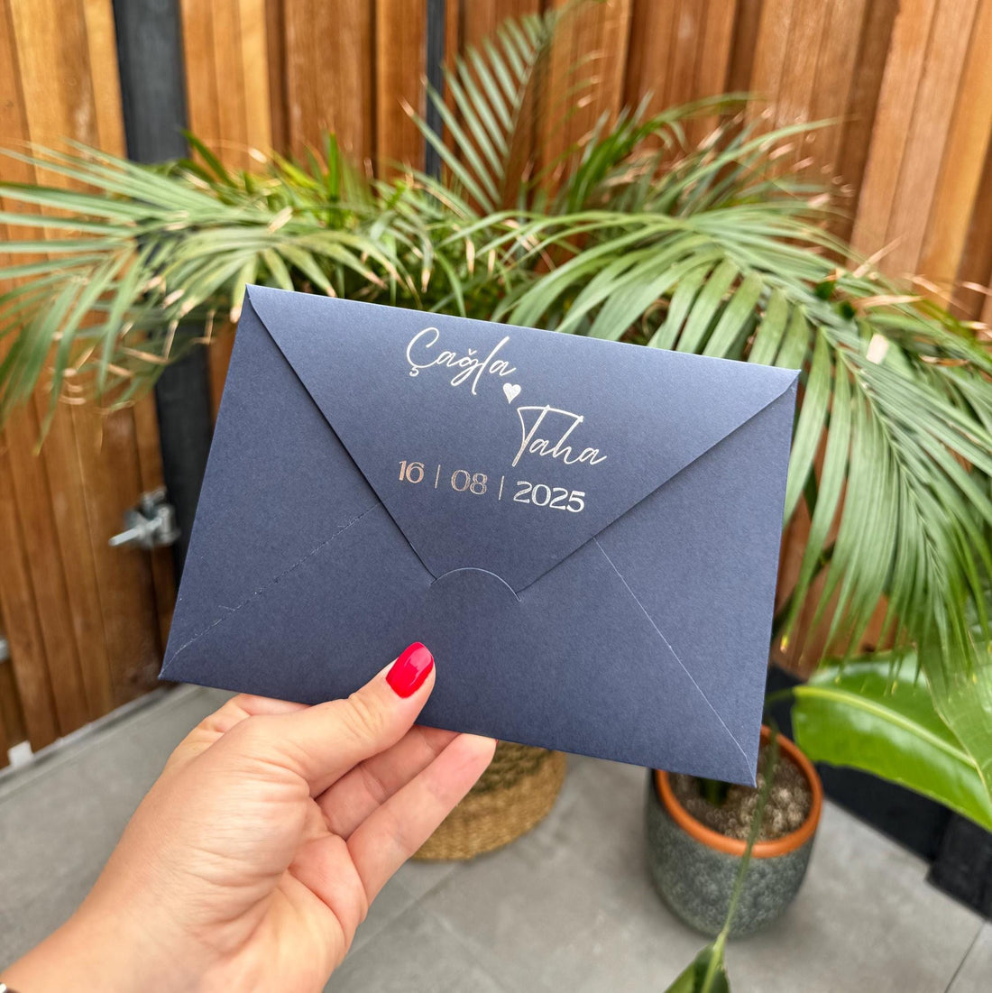 Modern Wedding Invitation With Navy Blue Envelope Elegant Design