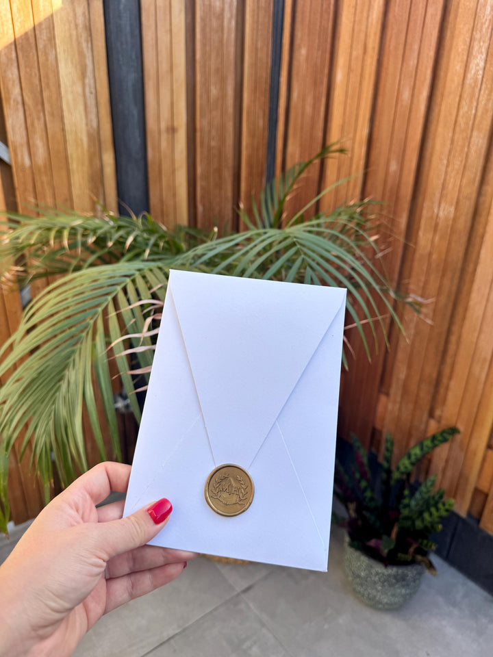 White Wedding Invitation With Wax Seal Classic Modern Design