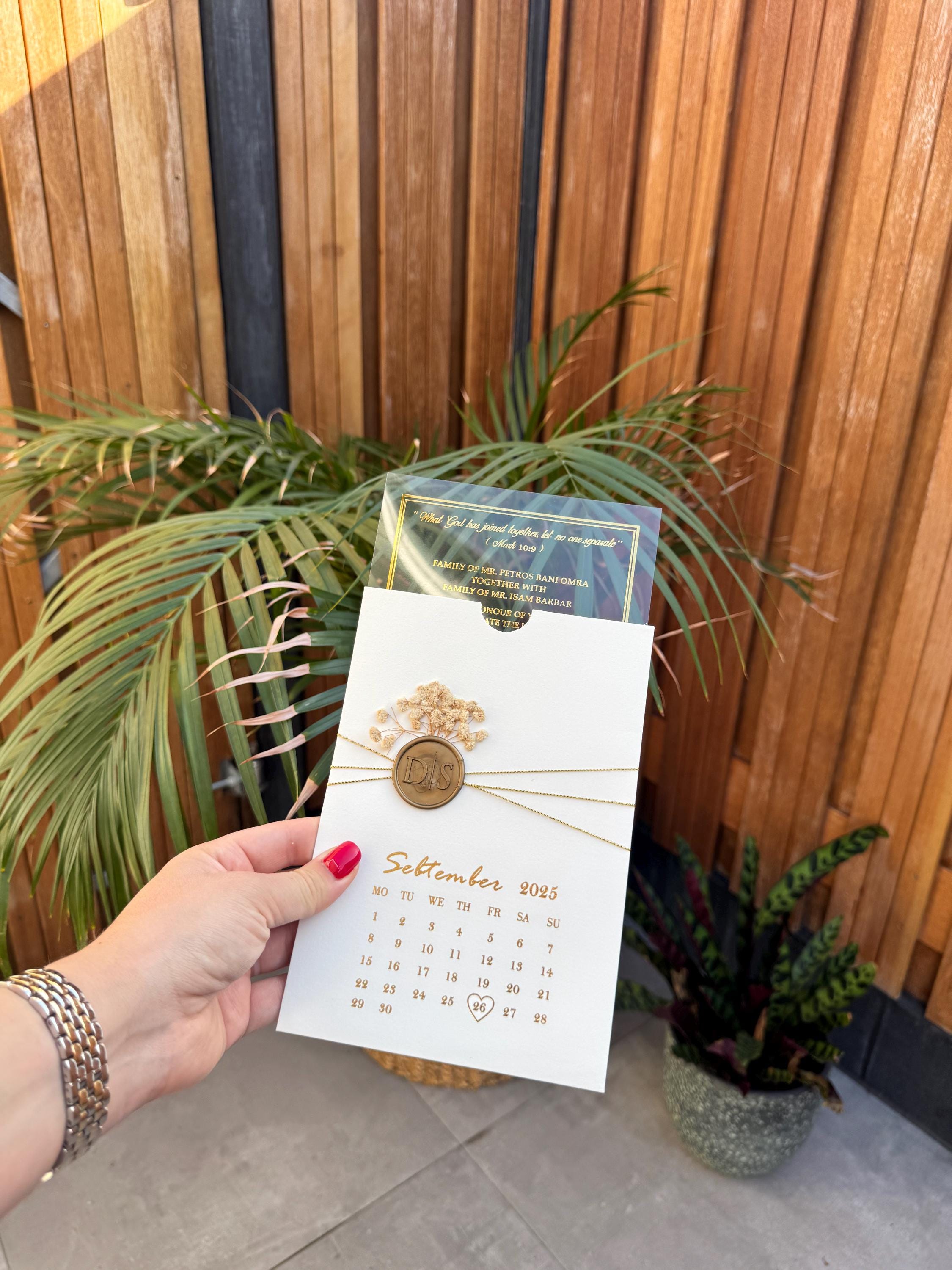 Transparent Wedding Invitation With Date Detail Floral Wax Seal