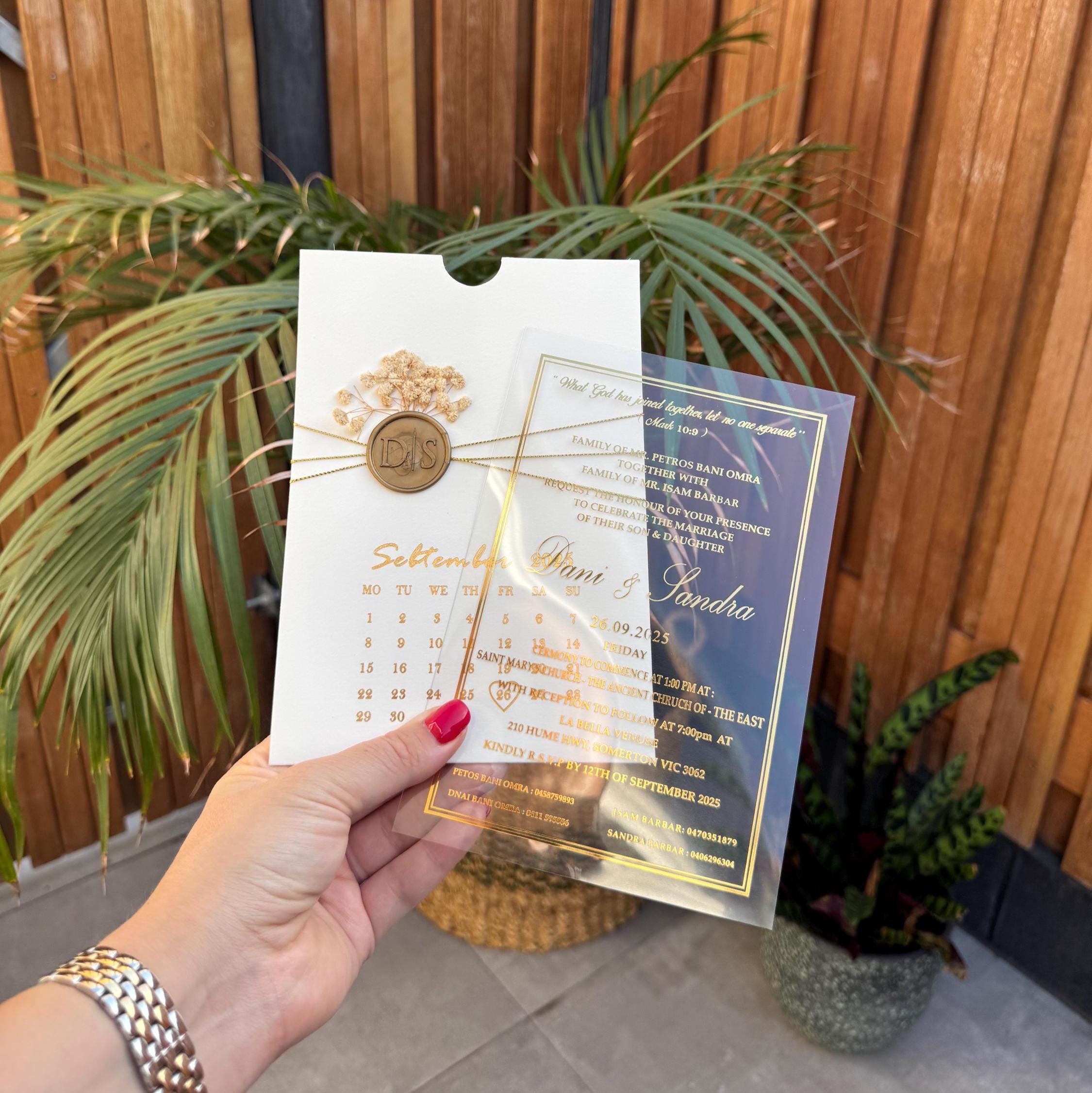 Transparent Wedding Invitation With Date Detail Floral Wax Seal