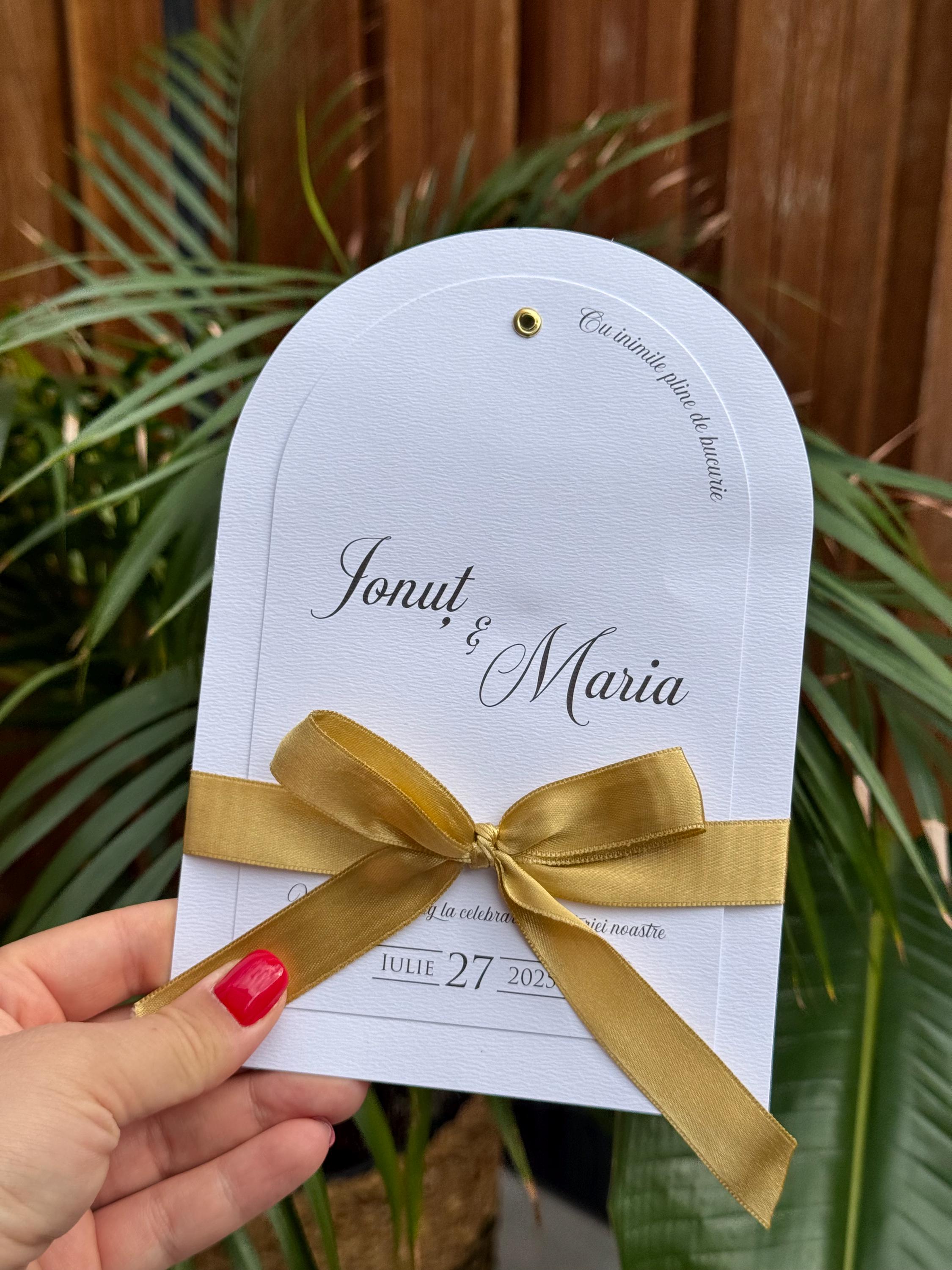 White Wedding Invitation With Yellow Ribbon Elegant Design