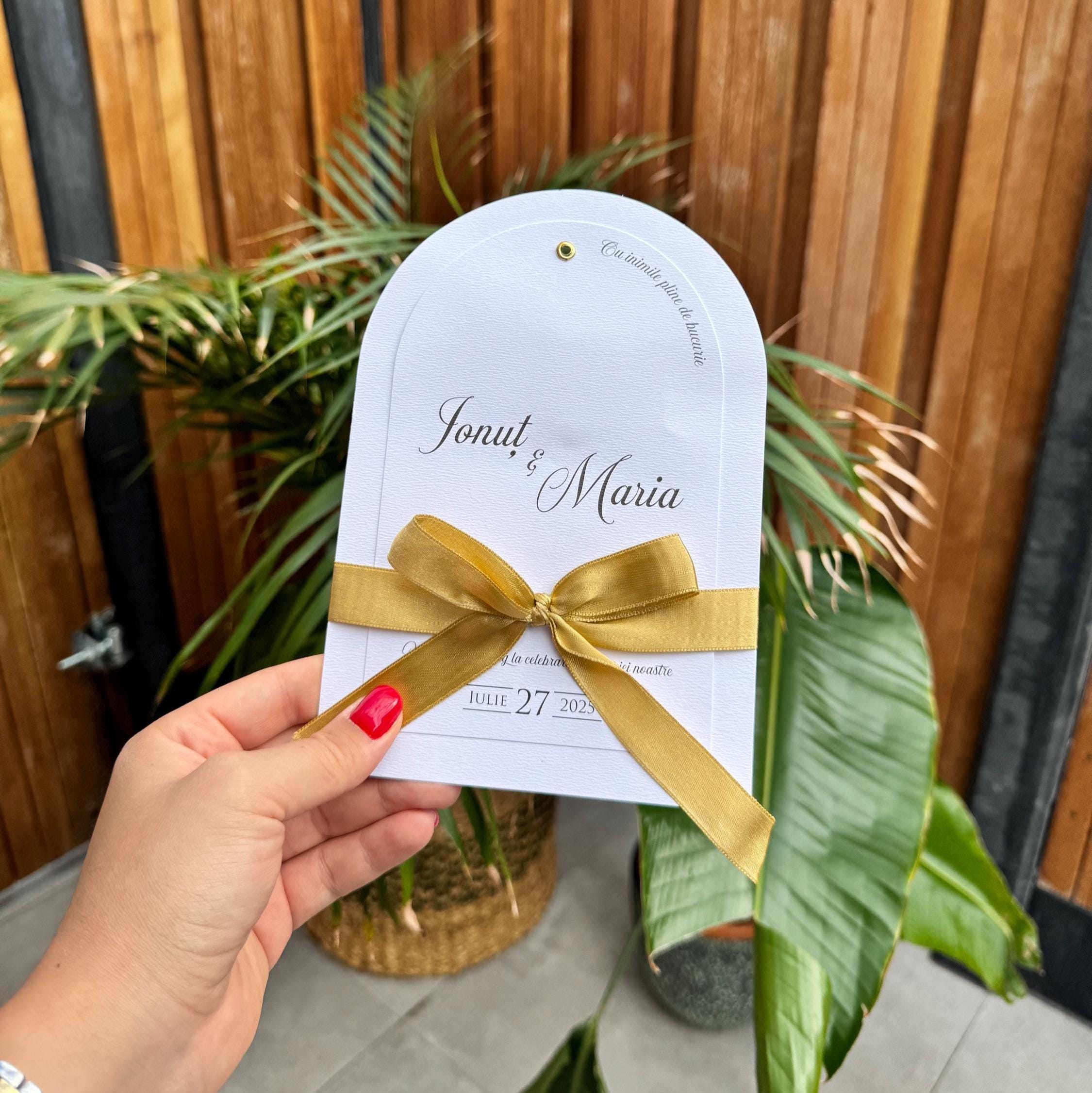 White Wedding Invitation With Yellow Ribbon Elegant Design