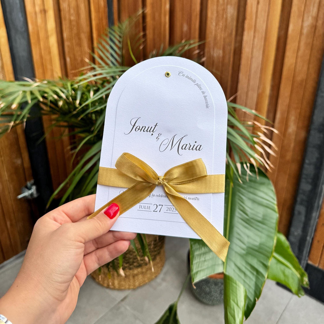 White Wedding Invitation With Yellow Ribbon Elegant Design