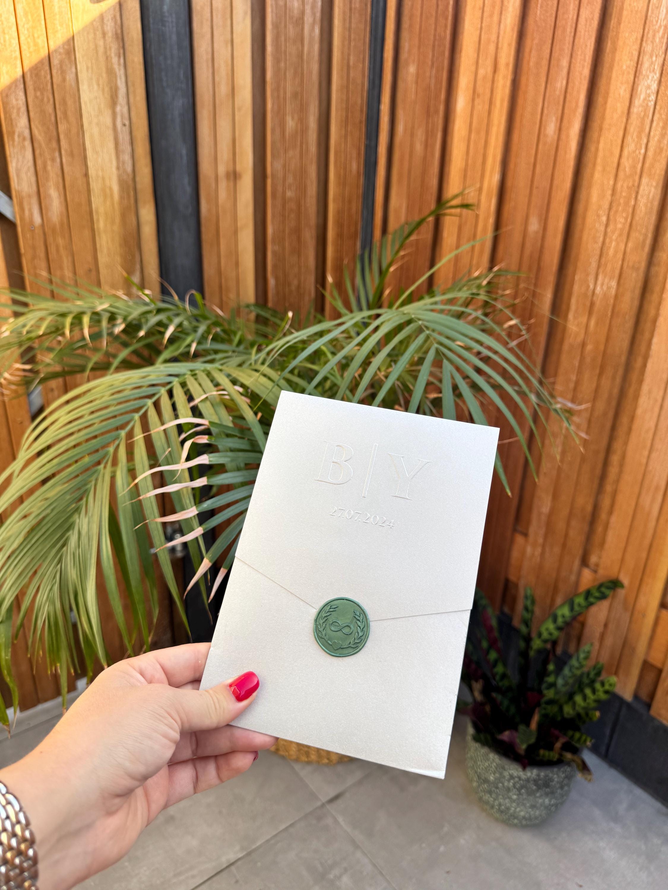 Silver Wedding Invitation With Wax Seal Modern Design