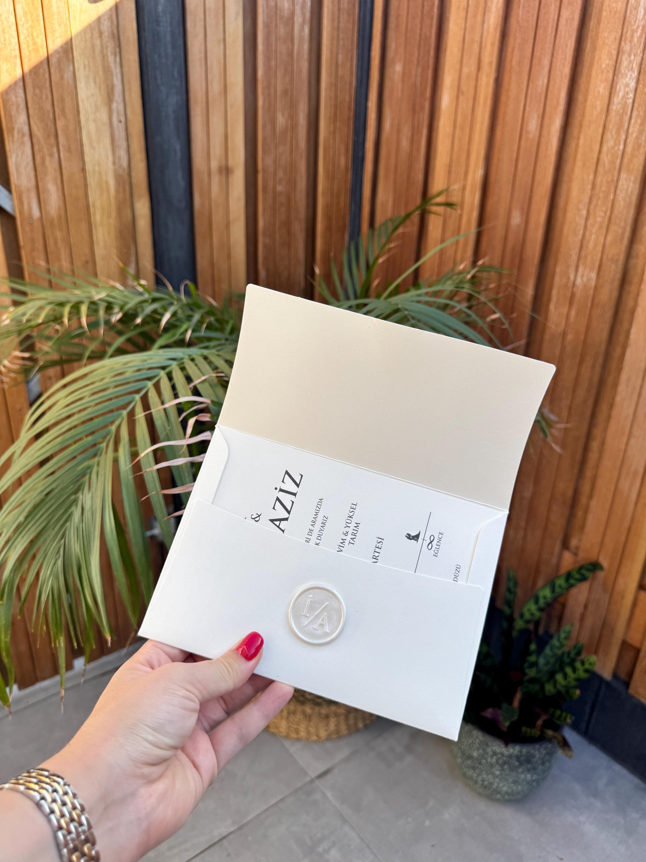 Cream Wedding Invitation With Wax Seal Modern Design