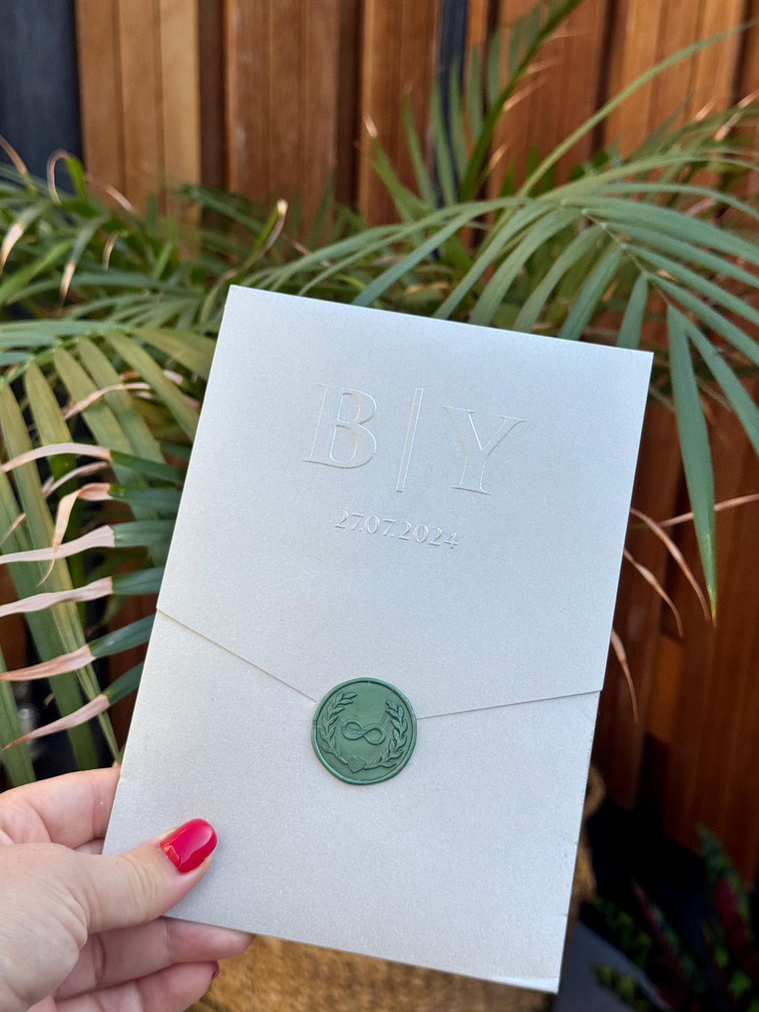 Silver Wedding Invitation With Wax Seal Modern Design