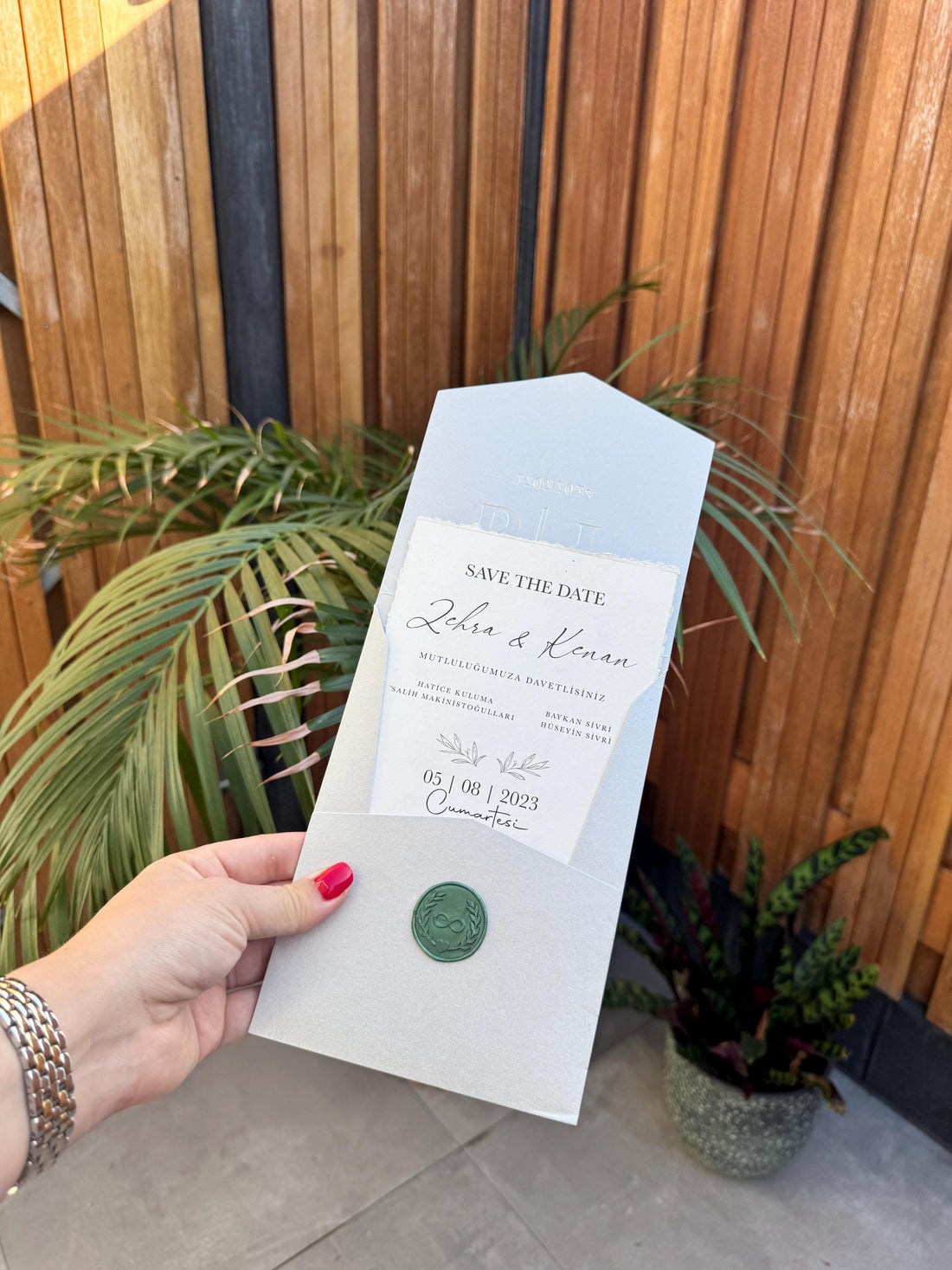 Silver Wedding Invitation With Wax Seal Modern Design
