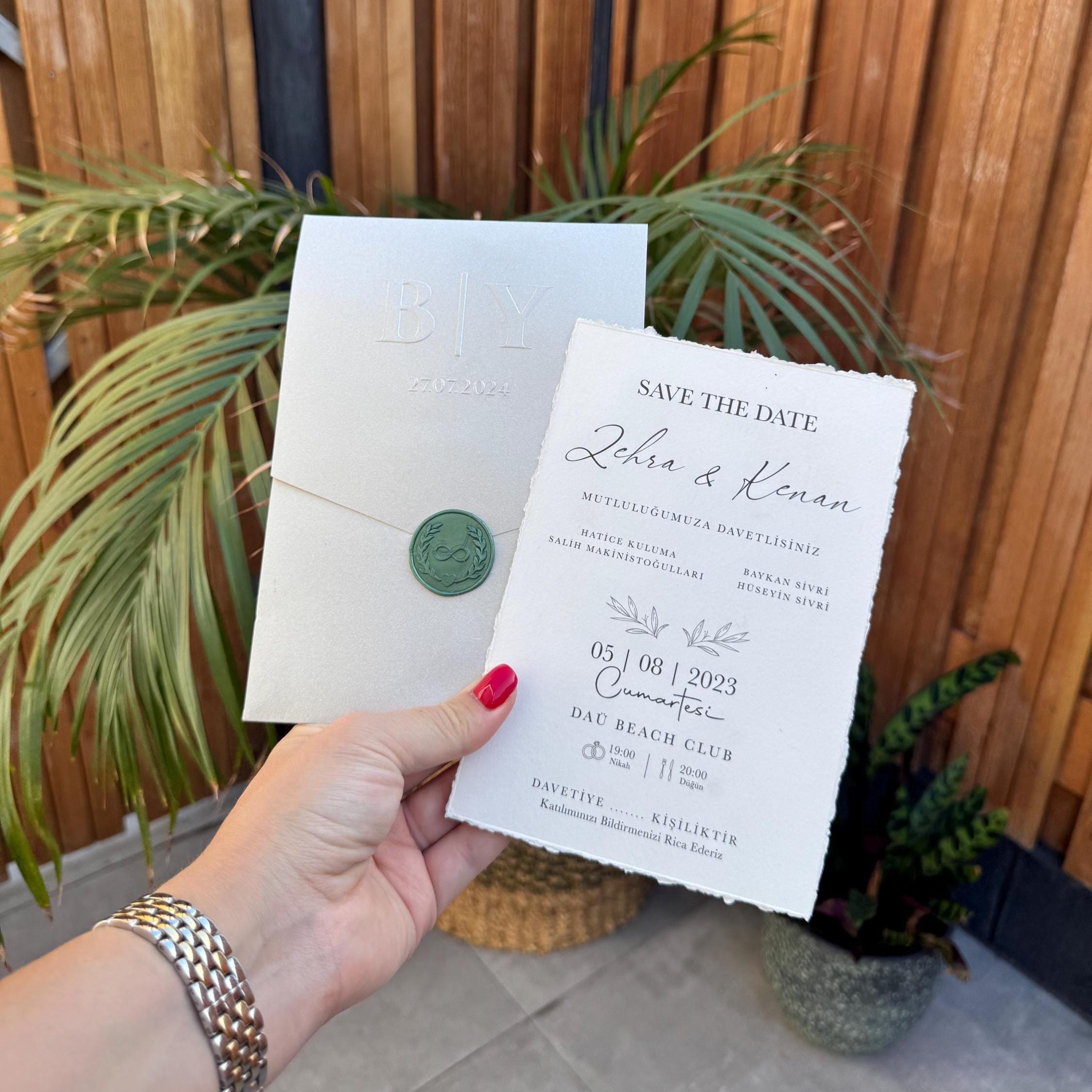Silver Wedding Invitation With Wax Seal Modern Design