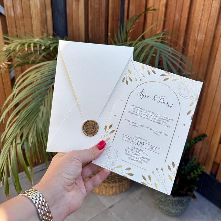 Cream Wax Seal Wedding Invitation Minimal Modern Elegant Invite