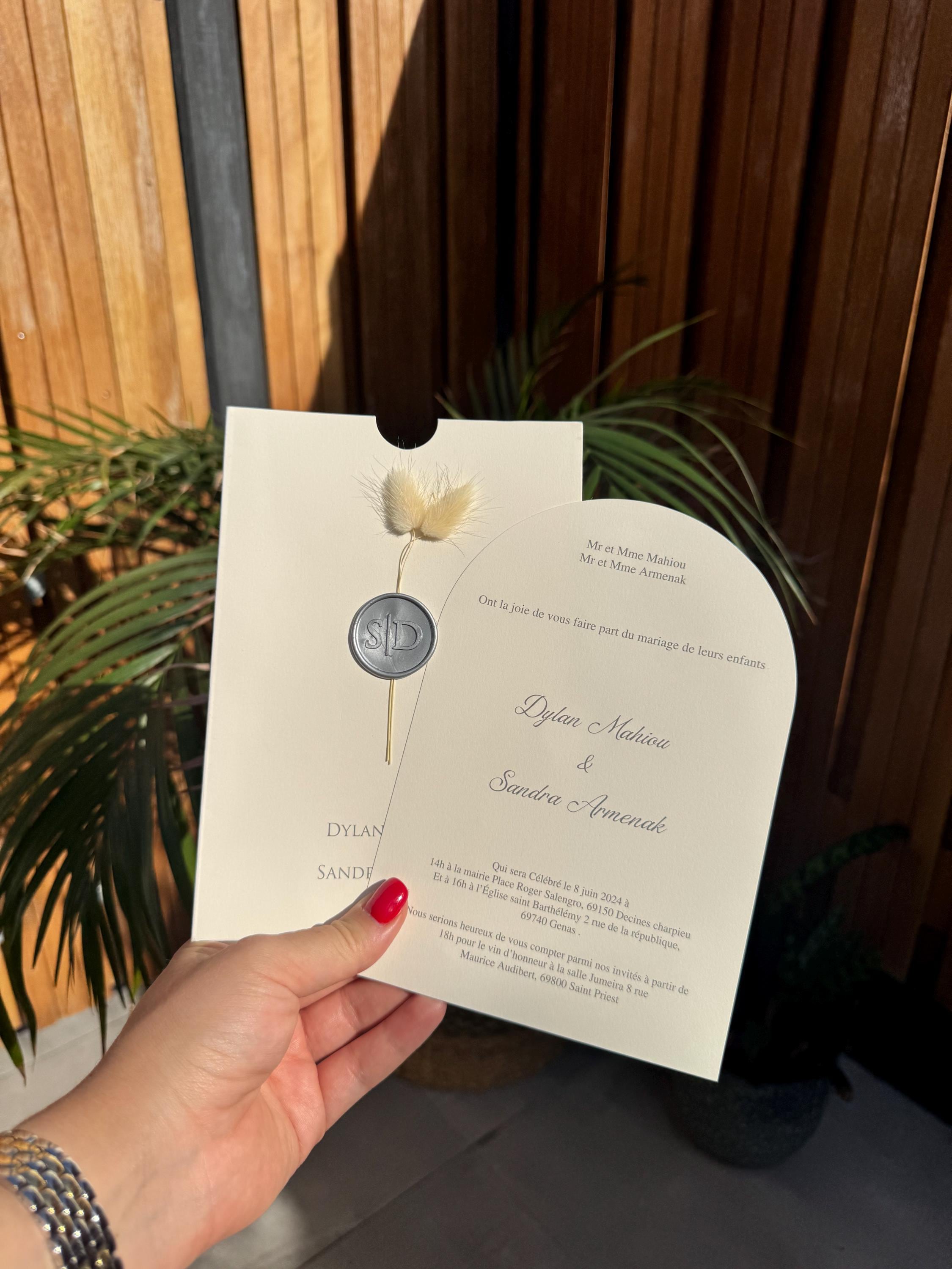 Cream Wedding Invitation Grey Wax Seal Modern Elegant Invite
