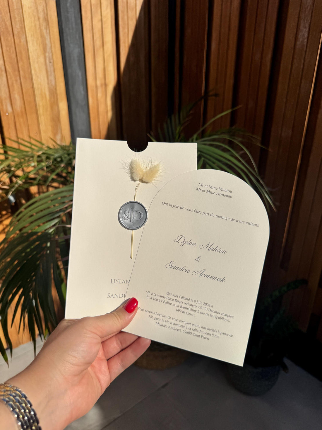 Cream Wedding Invitation Grey Wax Seal Modern Elegant Invite
