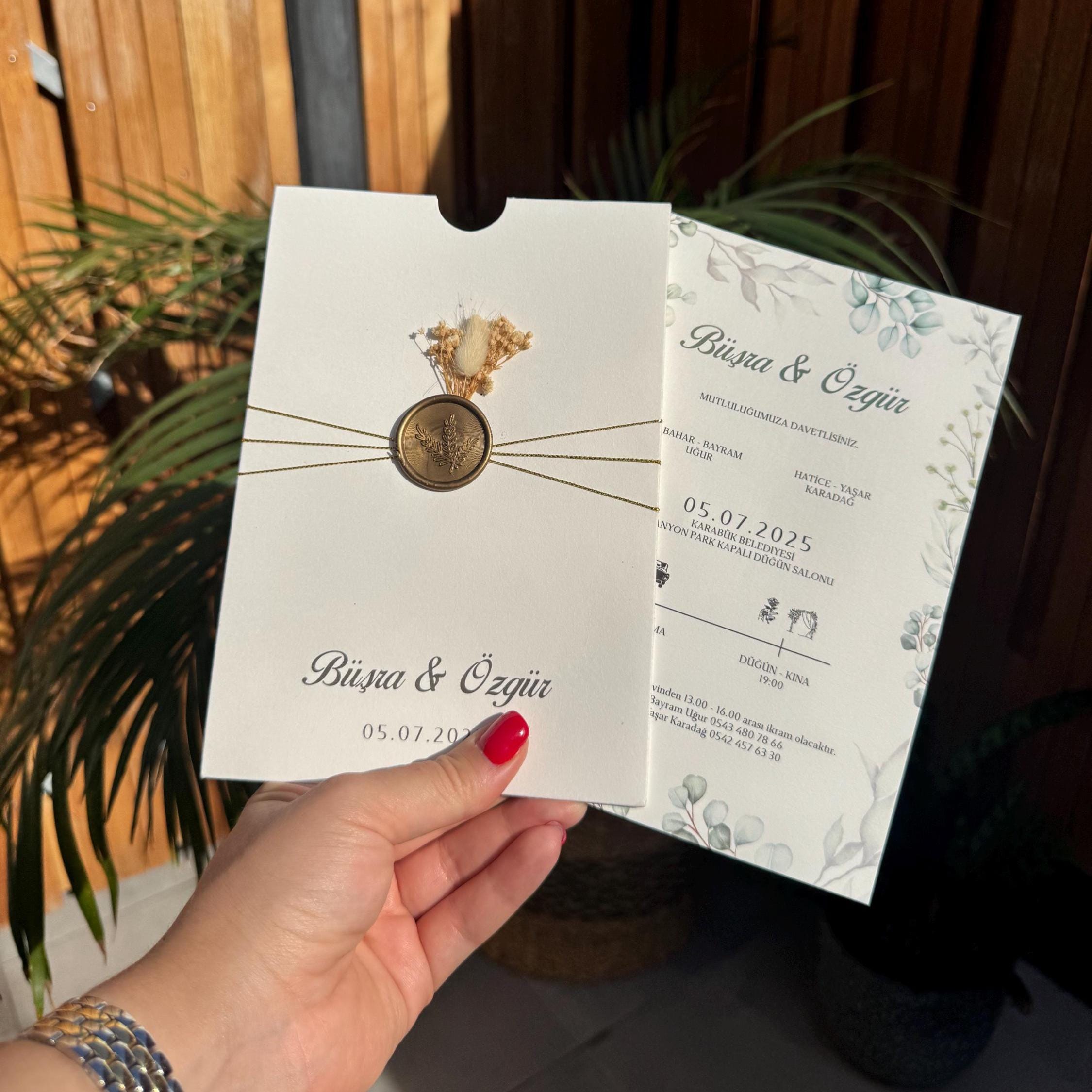 Floral Wax Seal Chain Wedding Invitation Modern Elegant Invite
