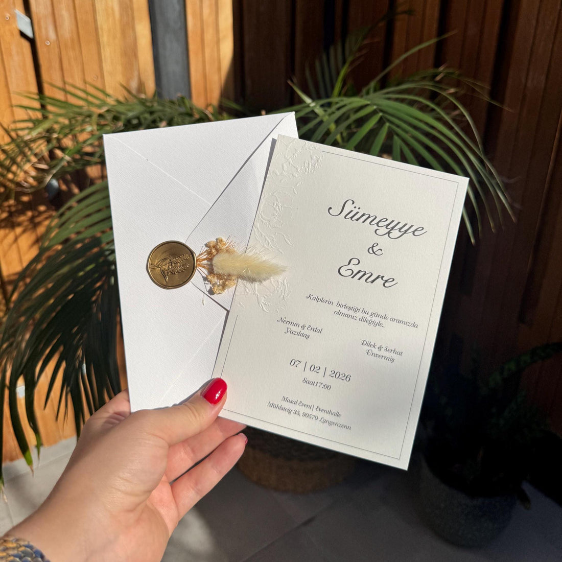 Cream Wedding Invitation Feather Floral Wax Seal White Envelope Invite