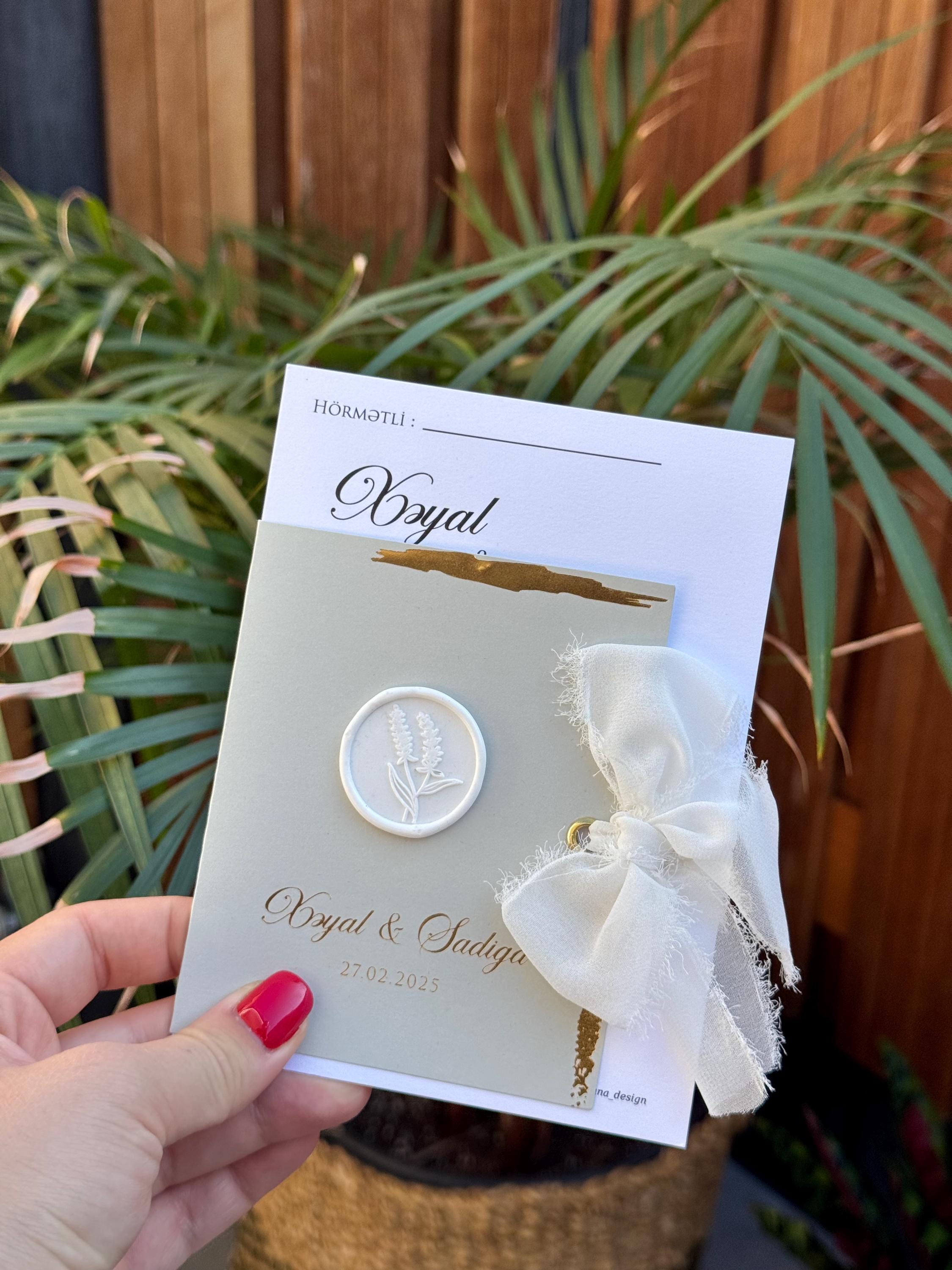 Ribbon Wax Seal Wedding Invitation Minimal Elegant Invite