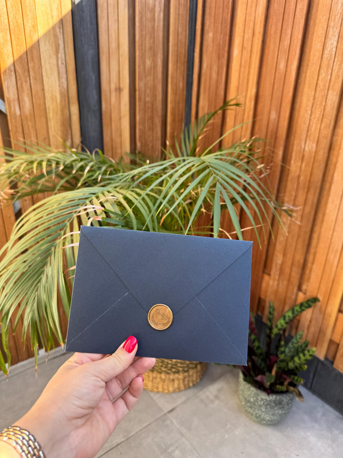 Navy Blue Transparent Wedding Invitation Wax Seal Floral Envelope Invite