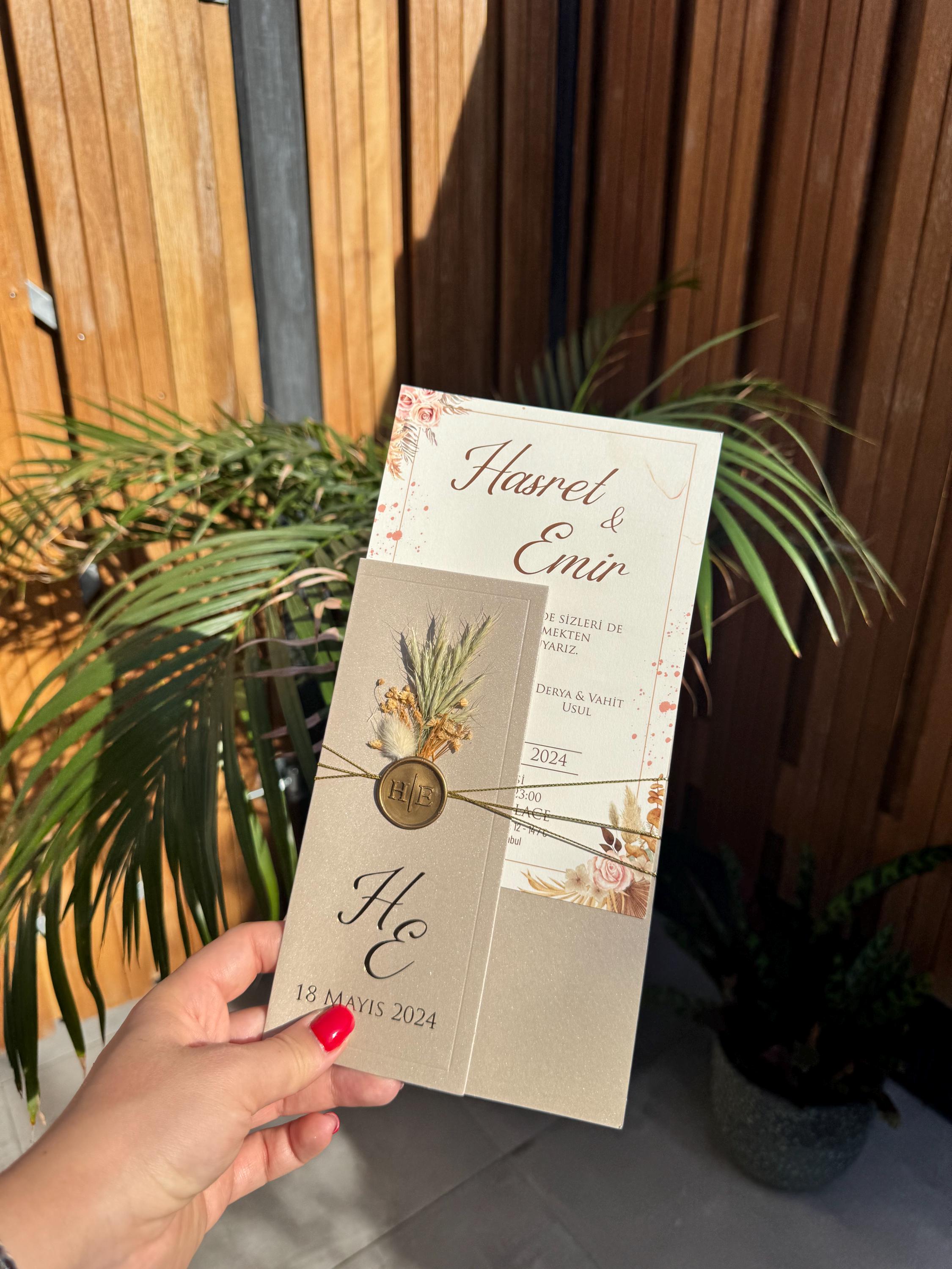 Gold Wedding Invitation Floral Gold Wax Seal Elegant Modern Invite