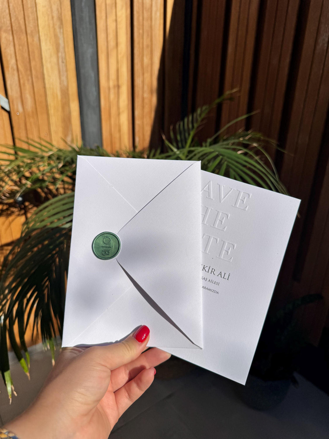 White Embossed Letter Wedding Invitation Wax Seal Modern Elegant Invite