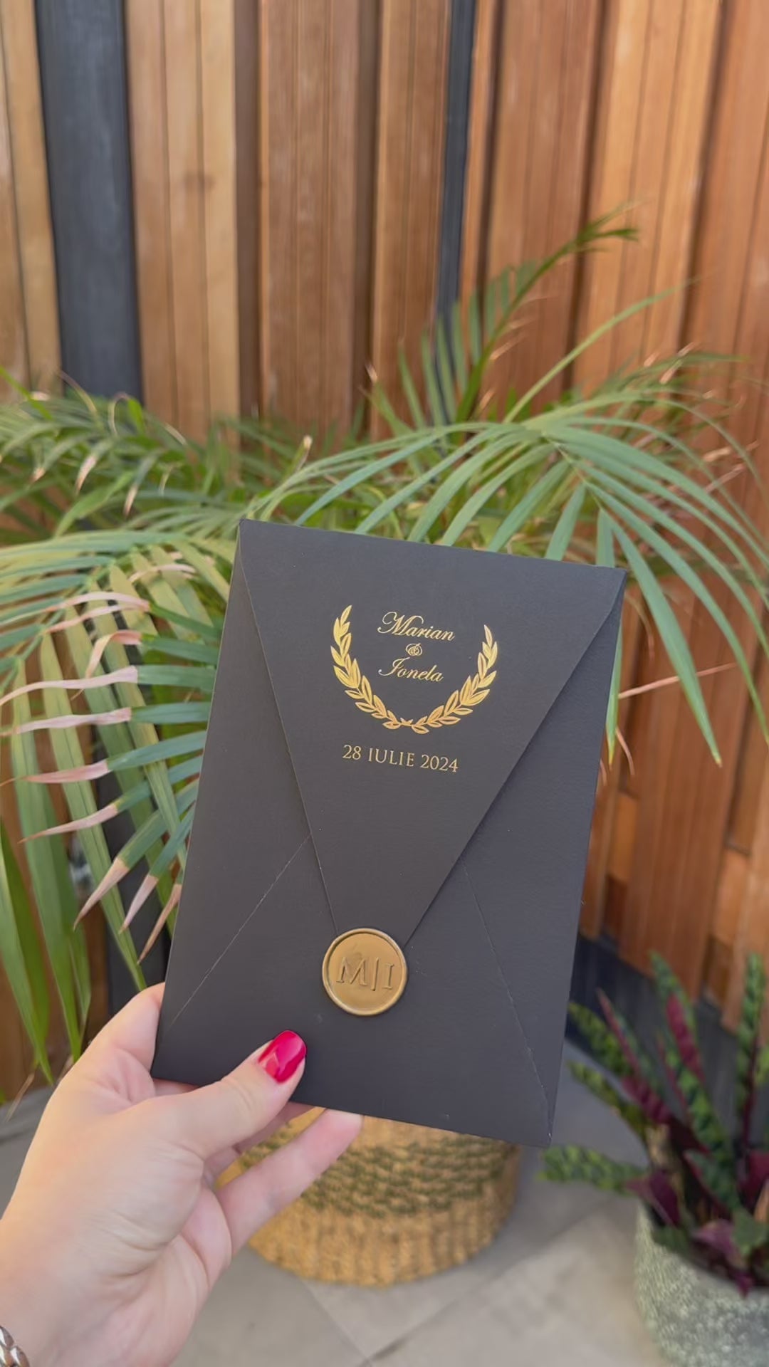 Black Gold Letter Wax Seal Wedding Invitation Modern Elegant Invite