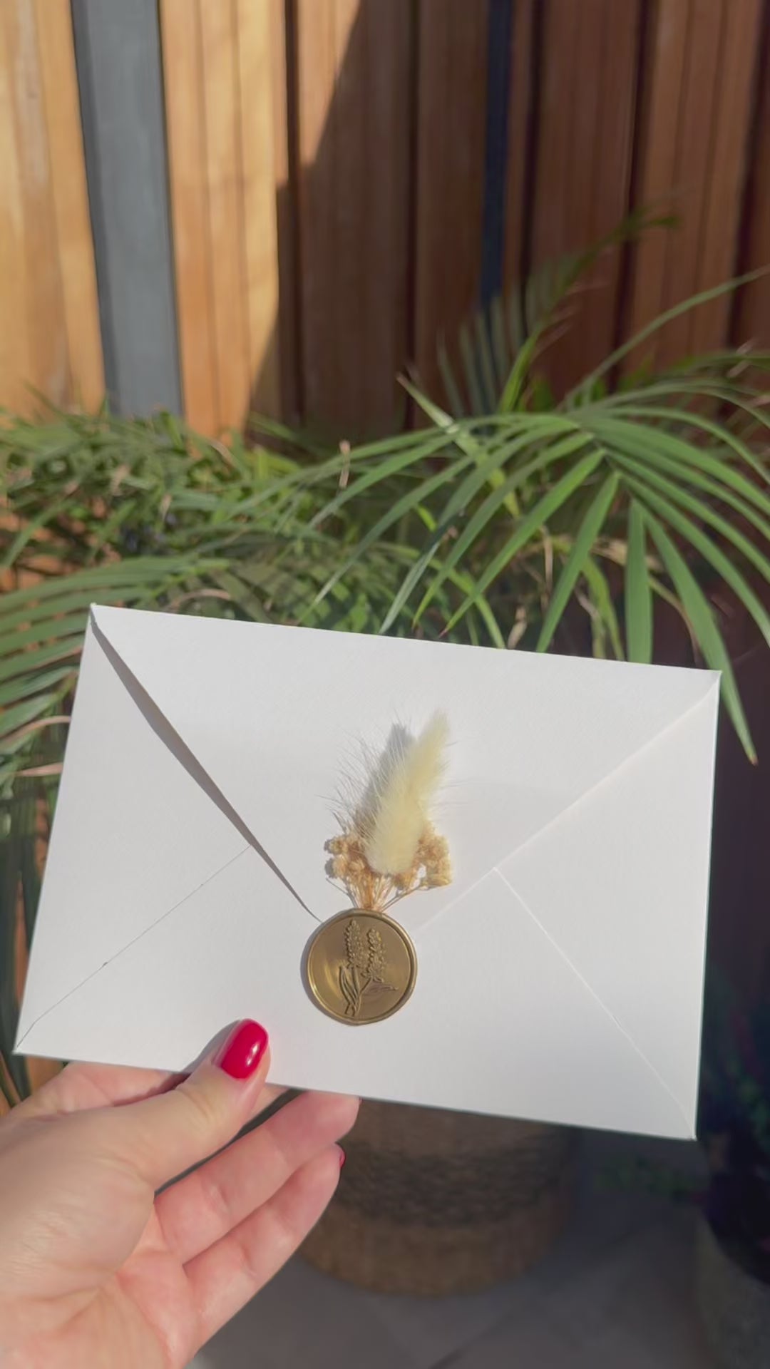 Cream Wedding Invitation Feather Floral Wax Seal White Envelope Invite