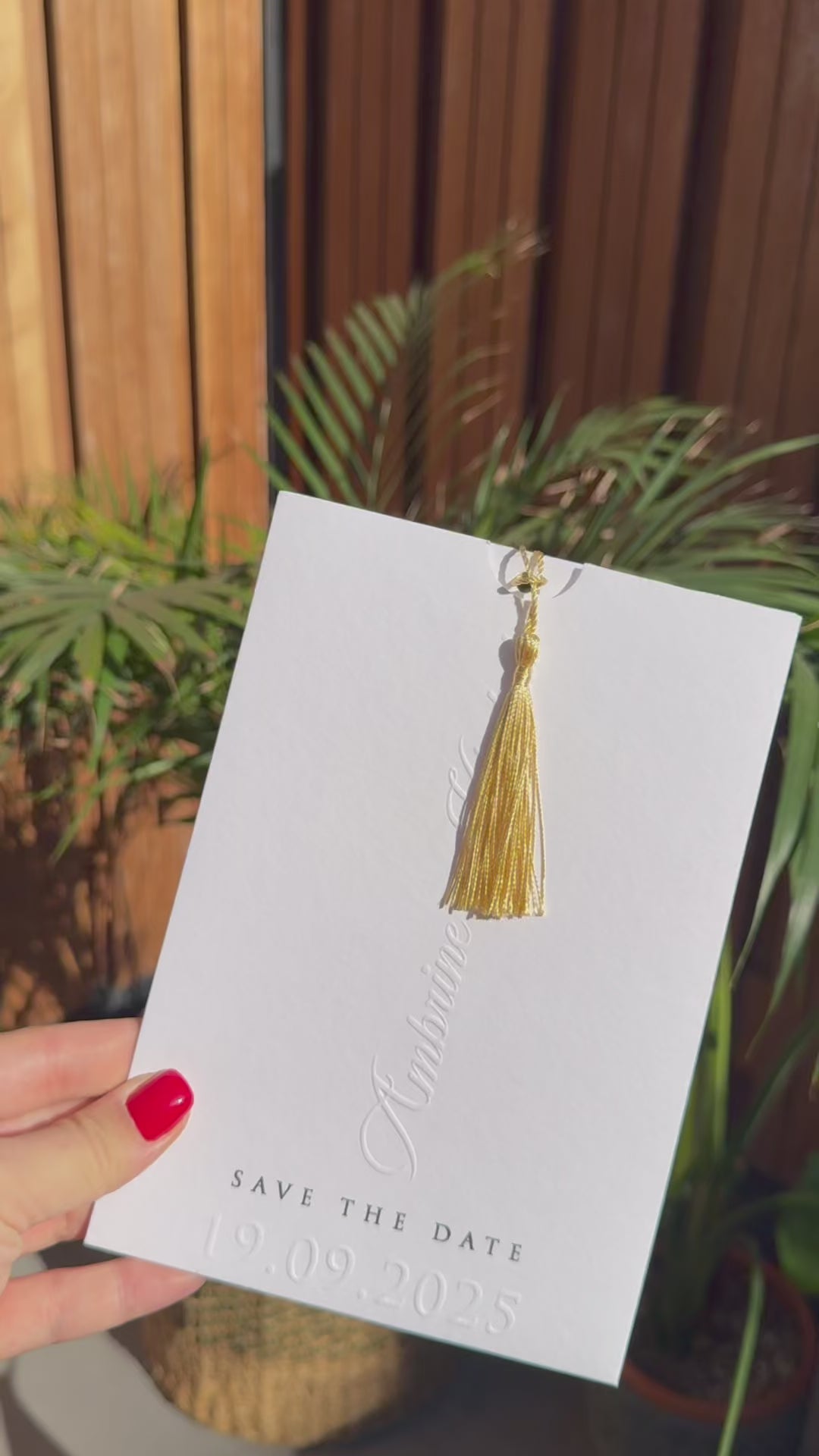 White Tassel Embossed Elegant Minimal Wedding Invitation