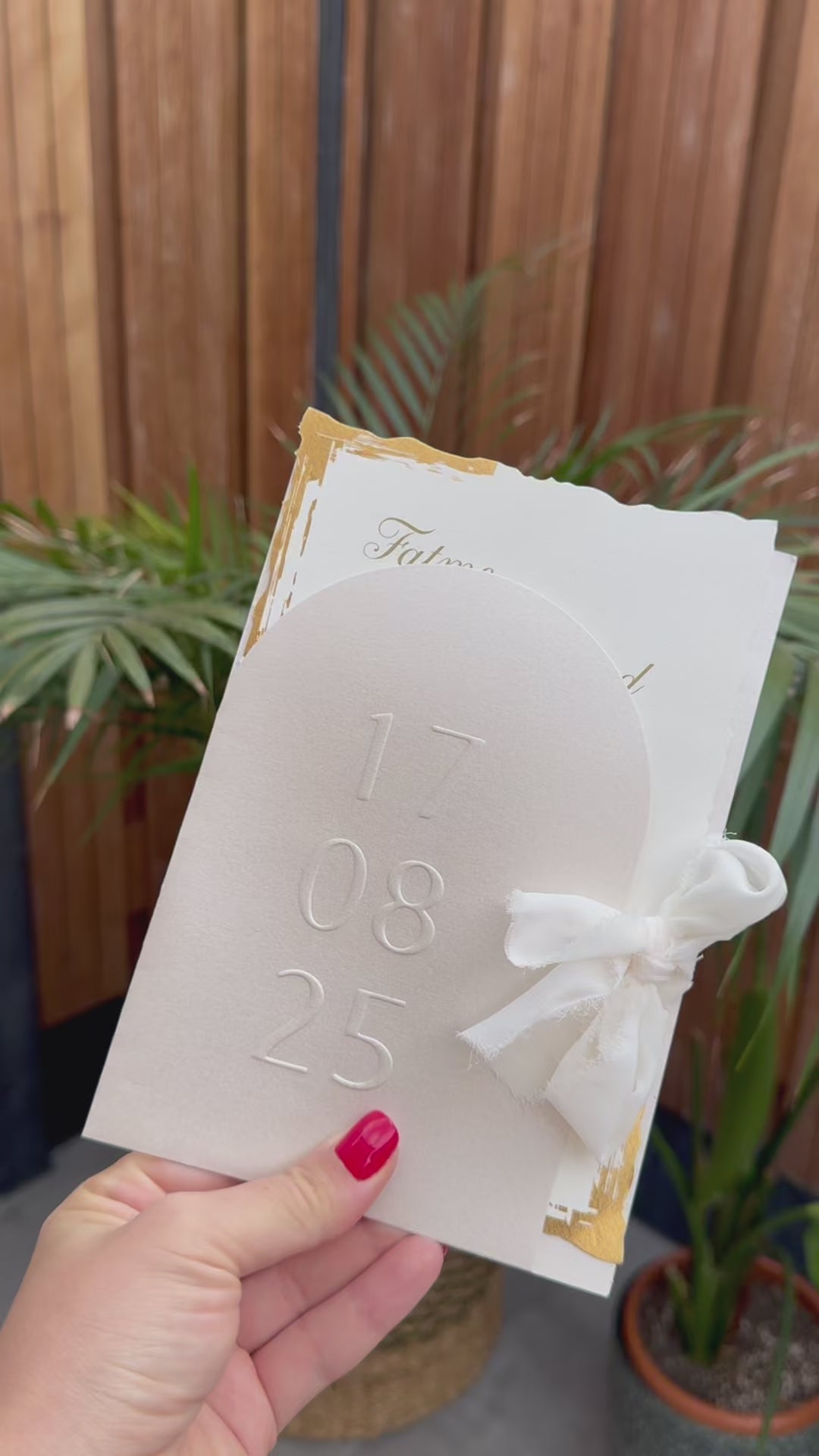 White Ribbon Gold Wedding Invitation Elegant Modern Design