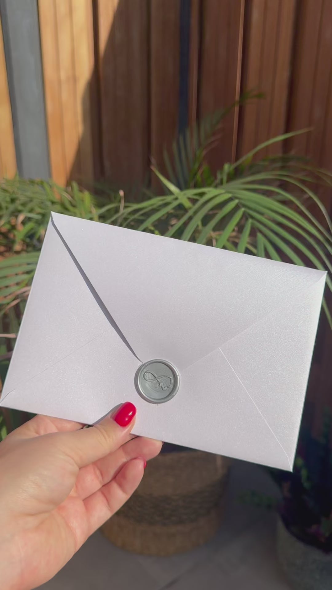 Grey Shimmer Wedding Invitation Wax Seal Modern Elegant Invite