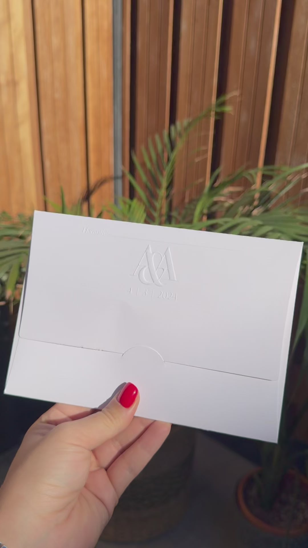 Transparent Modern Wedding Invitation With White Embossed Text
