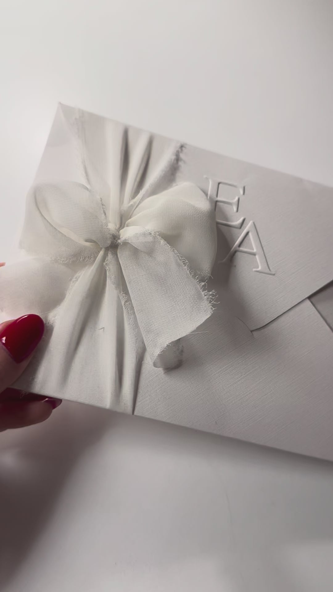 Satin Ribbon Elegant White Wedding Invitation Minimalist Design