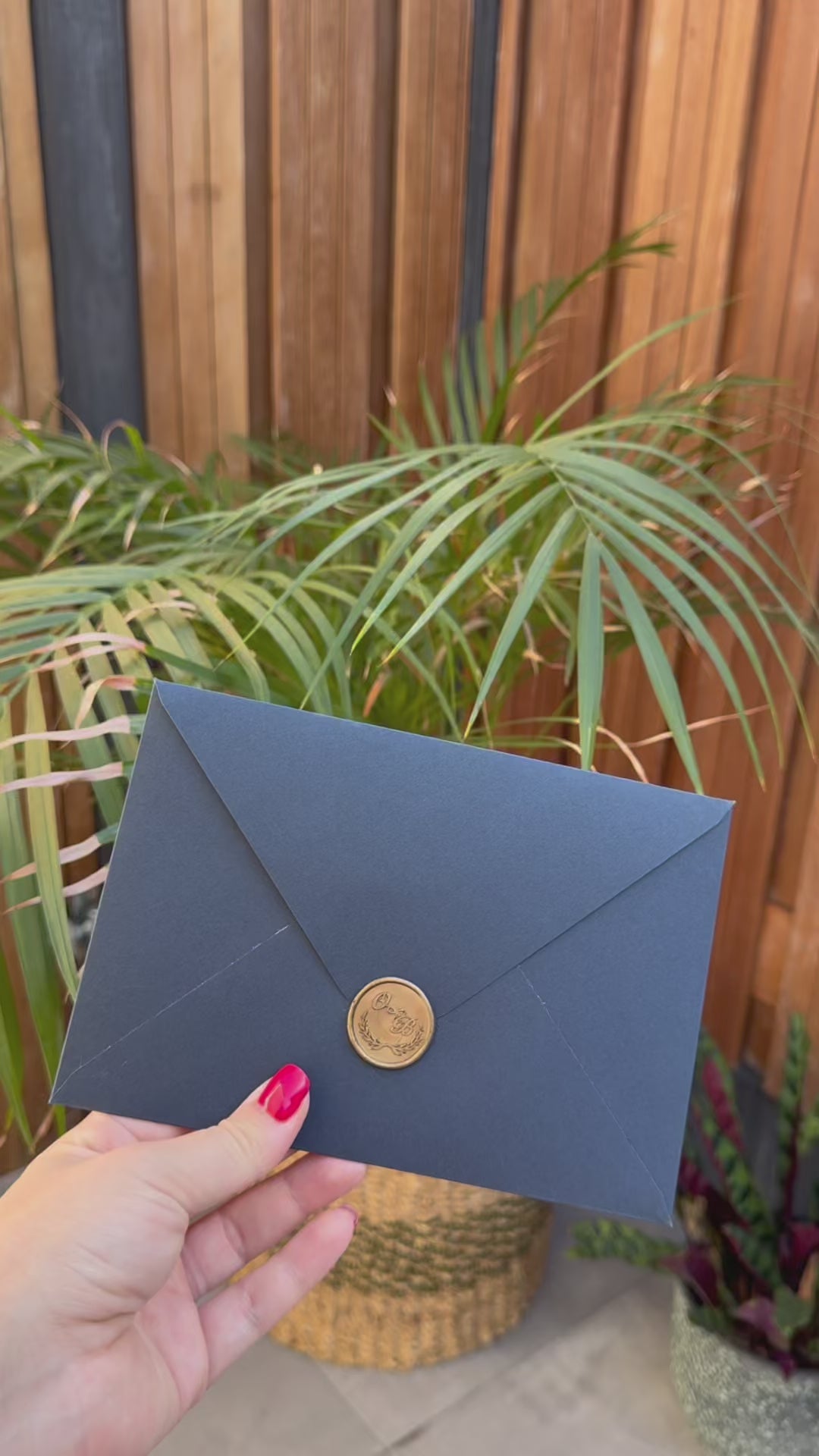 Navy Blue Transparent Wedding Invitation Wax Seal Floral Envelope Invite