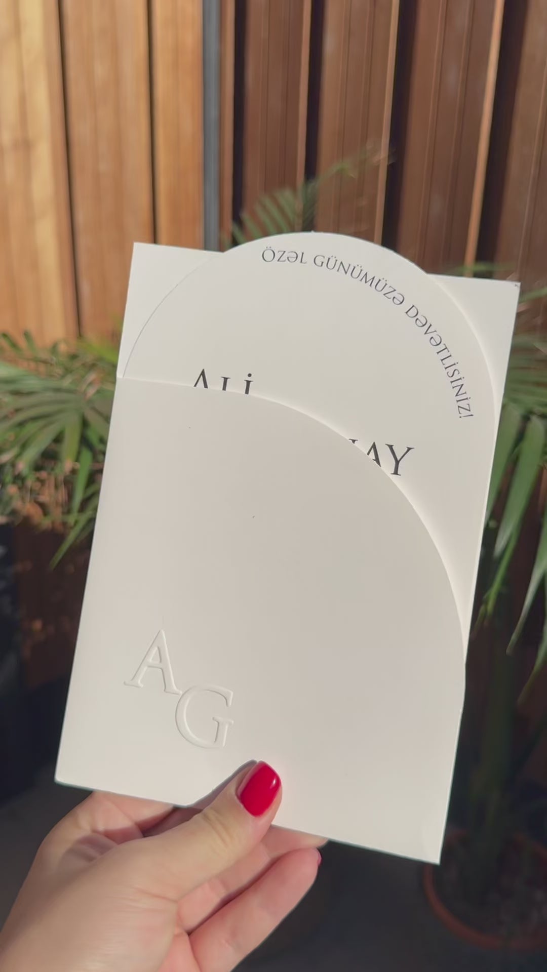 White Classic Initial Embossed Modern Wedding Invitation